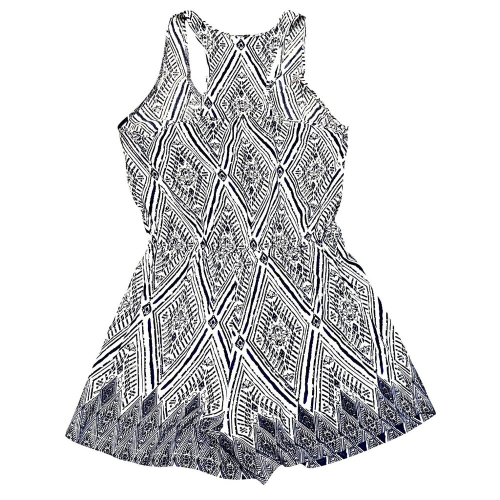 CCC Wide Leg Summer Romper Sleeveless Blue White Casual Geometric Print Size Sm - Picture 2 of 3
